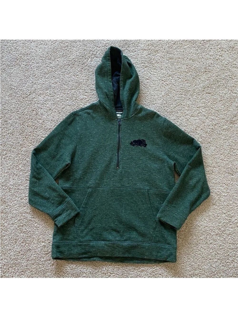 Roots Canada 1/2 Zip Hoodie Pullover Sweatshirt Pocket Heathered Green Mens Sz L